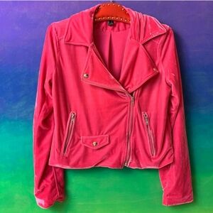 forever 21 • hot pink crushed velvet velour moto jacket l